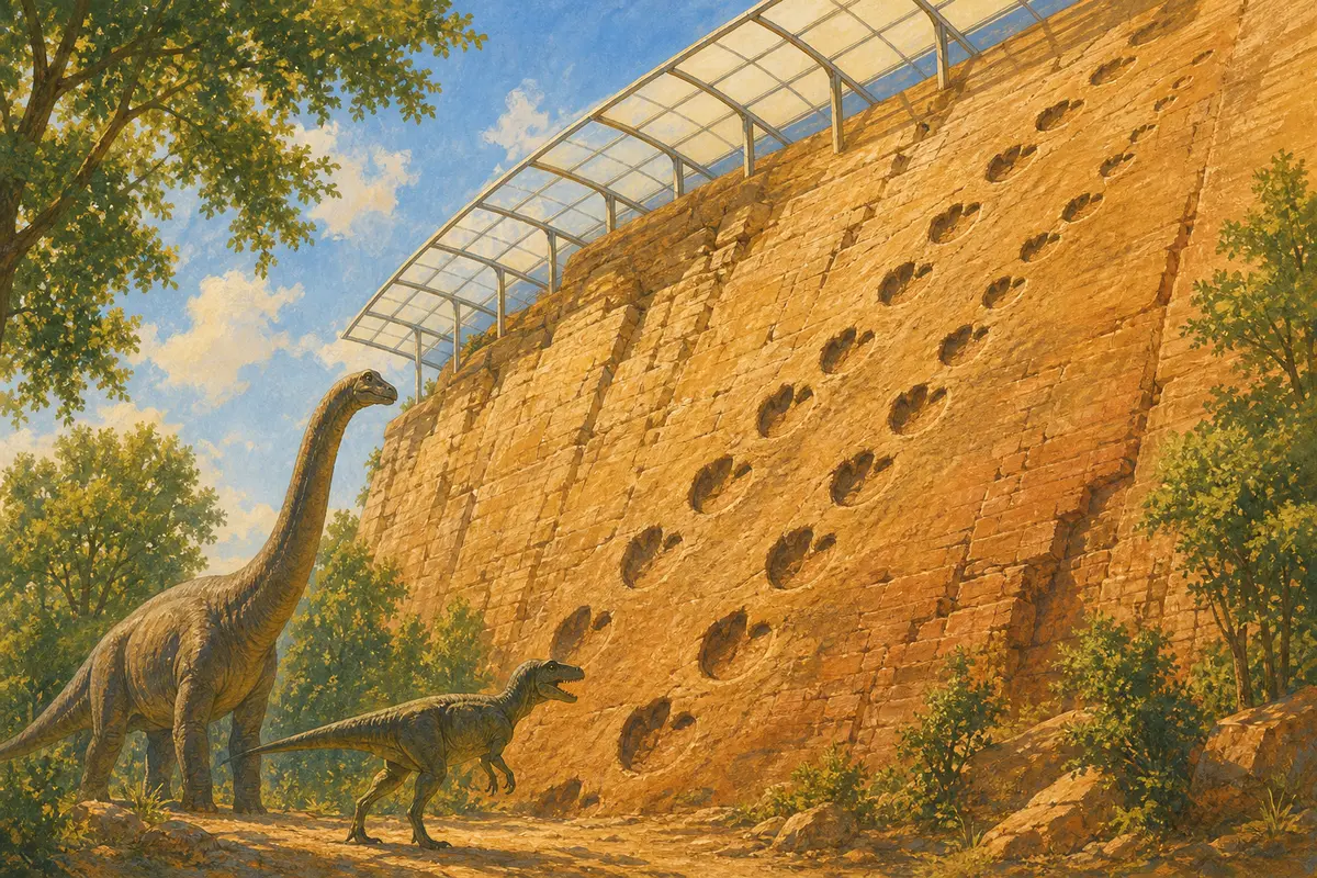Saurierfährten Barkhausen — sporen in een verticale wand